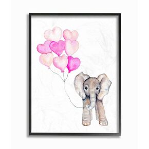 Stupell Industries Baby Elephant with Pink Heart Balloons Wall Plaque, 13 x 19, Design by Artist Daphne Polselli