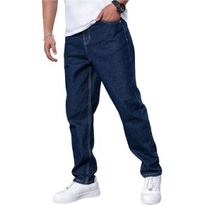 Verdusa Men's High Waist Denim Pants Slant Pocket Straight Leg Jeans
