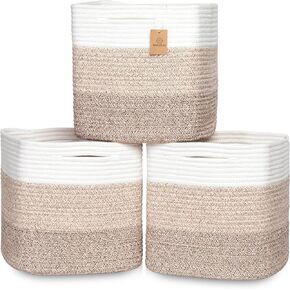 NaturalCozy 13x15x13 Kallax Storage Cubes Bins, 3 Pack | Cotton Rope Cube Storage Bin Woven Baskets for Organizing | Kallax Insert Storage Baskets for Shelves Organizer, Kids Toy, Closet Baby Nursery