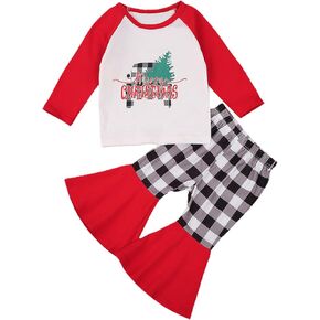 Toddler Girls Christmas Outfits Kids Girl Santa Letter Long Sleeve Shirt Tops Flare Pants Fall Winter Clothes Set