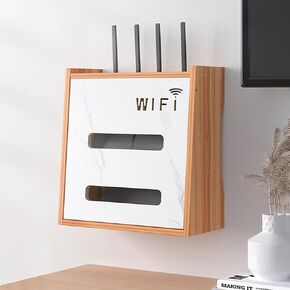 Catekro Router Shelf Etag¨¨re pour Decodeur, Router Shelf Standing, Wall Shelf for Router, Wooden WiFi Router Storage Box for Room Decoration