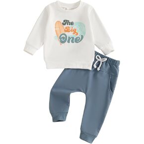 KMBANGI Baby Boy First Birthday Outfit Long Sleeve The Big One Sweatshirt Pullovers Casual Pants 1st Birthday Clothes Fall