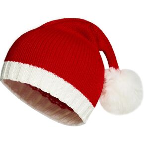 Christmas Beanies Knitted Santa Hat for Kids, Xmas Knit hat with Plush Ball Winter Hat for Baby Girls New Year Festive Holiday Party