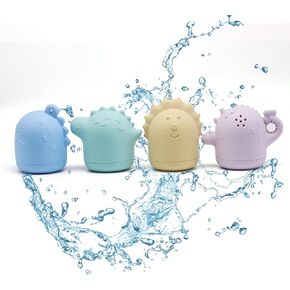 4PCS Silicone Bath Toys for Toddlers 3-4 Years, Mold Free Bath Toys, Dinosaur Bath Toys, Organic Baby Toys, Squeeze Toys, Baby Beach Toys, Teething Toys, Chew Toys for Sucking Needs