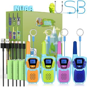 Walkie Talkies for Kids Long Range Walkie-Talkie for Adults Rechargeable 4 Pack with Lanyard 4 Miles NOAA USB, Family Pink 2 Way Radio Toys for 3-12 Year Old Boys Girls Toddlers Camping Skiing