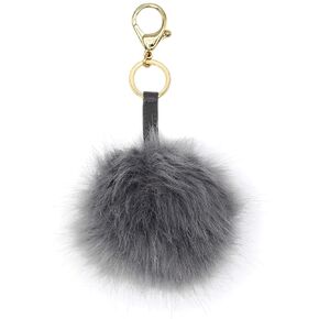 Itzy Ritzy Diaper Bag Charm, Purse Charm and Keychain; Pouf Measures 4" in Diameter; Features Durable Clasp and Trendy Gold Hardware, Dark Gray