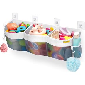 Bath Toy Organizer, 3 Compartment Bathtub Toy Storage Bag, Quick Access Bath Toy Holder Baby Shower Games bath Tub Quick Dry Baby Bath Toy Storage Accessory White