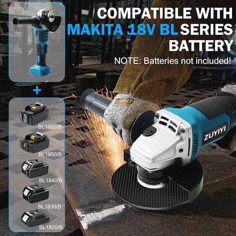 طقم مطحنة زاوية لاسلكية لبطارية ماكيتا 18 فولت، مطحنة معدنية كهربائية بدون فرشاة 9600 دورة في الدقيقة، 3 سرعات ومقبض، مطحنة طاقة محمولة لعجلات 5 بوصة لقطع الطحن (أداة فقط) in Kuwait