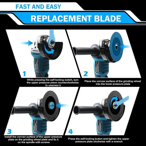 طقم مطحنة زاوية لاسلكية لبطارية ماكيتا 18 فولت، مطحنة معدنية كهربائية بدون فرشاة 9600 دورة في الدقيقة، 3 سرعات ومقبض، مطحنة طاقة محمولة لعجلات 5 بوصة لقطع الطحن (أداة فقط) in Kuwait
