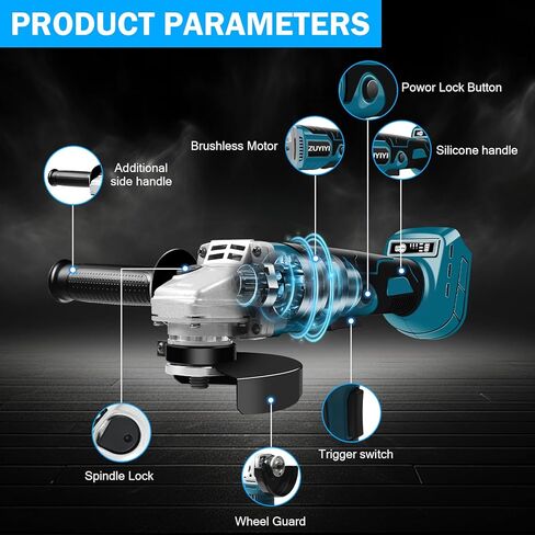 طقم مطحنة زاوية لاسلكية لبطارية ماكيتا 18 فولت، مطحنة معدنية كهربائية بدون فرشاة 9600 دورة في الدقيقة، 3 سرعات ومقبض، مطحنة طاقة محمولة لعجلات 5 بوصة لقطع الطحن (أداة فقط) in Kuwait