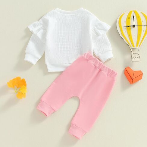 Toddler Baby Girl Clothes Heart Ruffles Long Sleeve Sweatshirt Sweatpants Set Infant Fall Winter Outfits in Kuwait