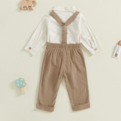 Fall Outfit Infant Baby Boy Gentleman Long Sleeve Romper Dress Shirt Bowtie Suspender Pants 2Pcs Suit Clothes Set in Saudi Arabia