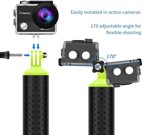 Floating Bobber Hand Grip Handle Monopod Screw with Strap Compatible with All GoPro Hero 11 10 9 8 7 6 5 4 3+ 3 SJCAM Yi Eken 4k Action Camera (Green) in Kuwait