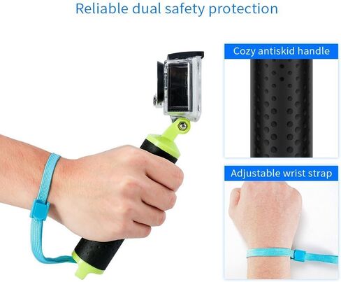 Floating Bobber Hand Grip Handle Monopod Screw with Strap Compatible with All GoPro Hero 11 10 9 8 7 6 5 4 3+ 3 SJCAM Yi Eken 4k Action Camera (Green) in Kuwait