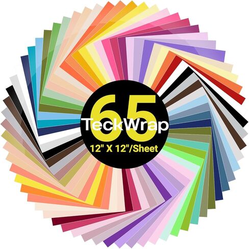 TECKWRAP 50 حزمة من صفائح الفينيل اللاصقة الدائمة مقاس 30.48 سم × 30.48 سم، 48 لونًا متنوعًا (لامع وغير لامع) مع شريطي نقل للحرف اليدوية، ملصق ديكور متوافق مع آلات القطع in Kuwait