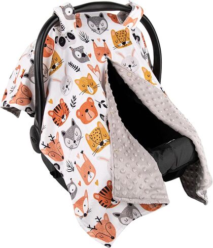 Top Tots Deluxe Minky Baby Car Seat Cover - Critter Heads, 40 x 29 Inch Grey in Saudi Arabia