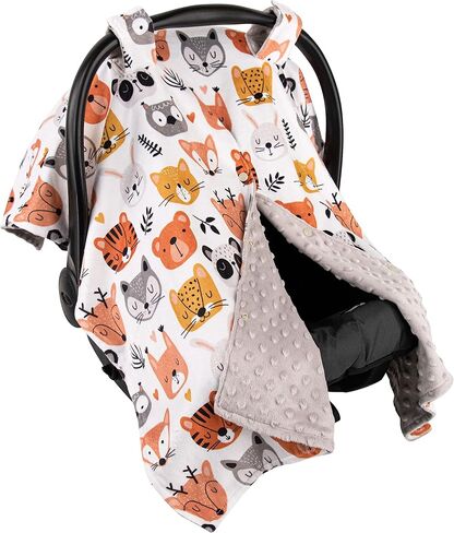 Top Tots Deluxe Minky Baby Car Seat Cover - Critter Heads, 40 x 29 Inch Grey in Saudi Arabia