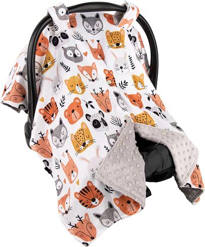 Top Tots Deluxe Minky Baby Car Seat Cover - Critter Heads, 40 x 29 Inch Grey in Saudi Arabia