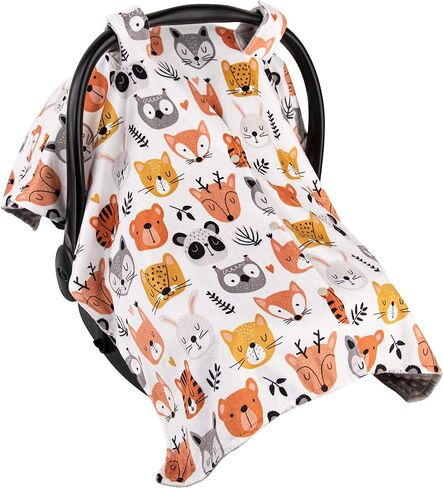 Top Tots Deluxe Minky Baby Car Seat Cover - Critter Heads, 40 x 29 Inch Grey in Saudi Arabia