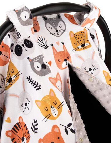 Top Tots Deluxe Minky Baby Car Seat Cover - Critter Heads, 40 x 29 Inch Grey in Saudi Arabia