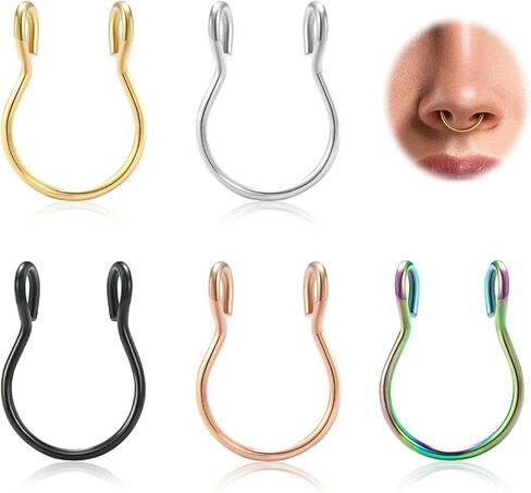 خاتم للأنف من الفولاذ المقاوم للصدأ 20 جرام ثقب هيبوالرجينيك مجوهرات للجسم ثقب الأقراط الشفاه الأنف هوب الدائري للنساء الرجال-5 قطعة in Kuwait
