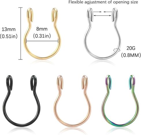 خاتم للأنف من الفولاذ المقاوم للصدأ 20 جرام ثقب هيبوالرجينيك مجوهرات للجسم ثقب الأقراط الشفاه الأنف هوب الدائري للنساء الرجال-5 قطعة in Kuwait