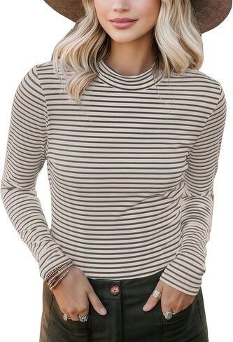 PrinStory Women's Turtleneck Long Sleeve Shirts 2024 Fall Fashion Basic Layering Slim Fit Soft Thermal Underwear Tops in Kuwait