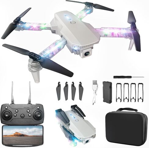 BEZGAR LED Lights Drone with Camera for Adults and Kids Beginners, White | Drone with Camera 1080P HD, Foldable Drones for Kids RC Quadcopter with One Key Take Off 3D Flips, 2 Batteries, Toys for Boys in Saudi Arabia