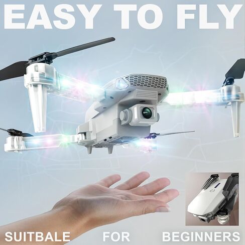 BEZGAR LED Lights Drone with Camera for Adults and Kids Beginners, White | Drone with Camera 1080P HD, Foldable Drones for Kids RC Quadcopter with One Key Take Off 3D Flips, 2 Batteries, Toys for Boys in Saudi Arabia
