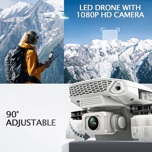BEZGAR LED Lights Drone with Camera for Adults and Kids Beginners, White | Drone with Camera 1080P HD, Foldable Drones for Kids RC Quadcopter with One Key Take Off 3D Flips, 2 Batteries, Toys for Boys in Saudi Arabia