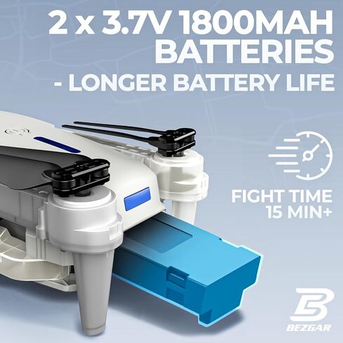 BEZGAR LED Lights Drone with Camera for Adults and Kids Beginners, White | Drone with Camera 1080P HD, Foldable Drones for Kids RC Quadcopter with One Key Take Off 3D Flips, 2 Batteries, Toys for Boys in Saudi Arabia