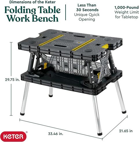 Keter Folding Work Table, Portable Workbench w/ 12" Clamps for Garage/Wood Shop in Saudi Arabia