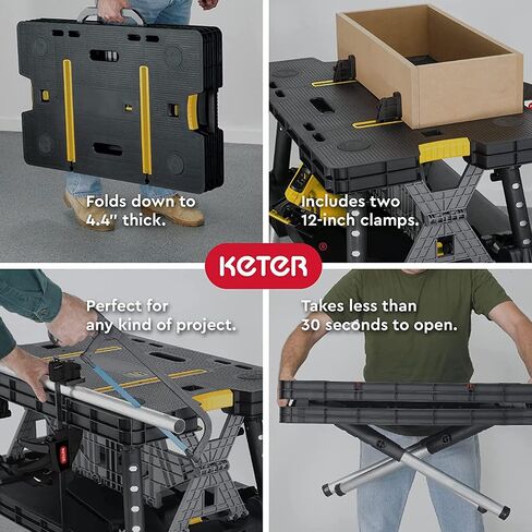Keter Folding Work Table, Portable Workbench w/ 12" Clamps for Garage/Wood Shop in Saudi Arabia