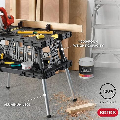 Keter Folding Work Table, Portable Workbench w/ 12" Clamps for Garage/Wood Shop in Saudi Arabia