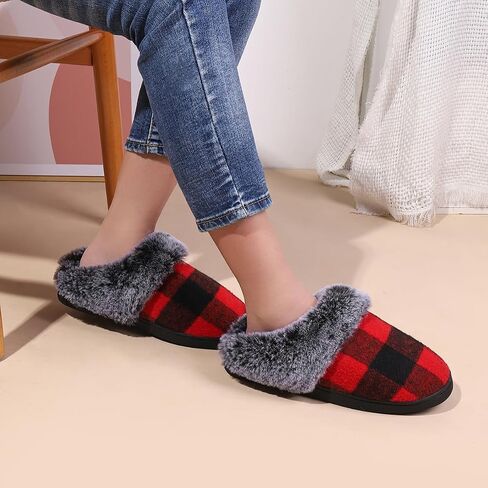 شباشب منزلية للنساء والرجال، شباشب نسائية على أحذية منزلية، شباشب منقوشة مريحة من إسفنج الذاكرة مع فراء صناعي غامض مريح غير قابل للانزلاق، شباشب مربعات دافئة للاستخدام الداخلي والخارجي in Kuwait