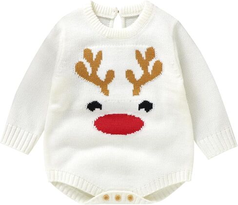 Ayalinggo Newborn Baby Girl Boy Christmas Sweater Cute Santa Reindeer Long Sleeve Romper Antle Knit Fall Winter Outfit in Saudi Arabia