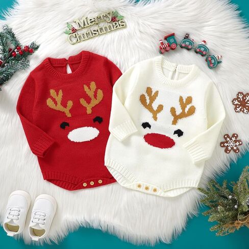 Ayalinggo Newborn Baby Girl Boy Christmas Sweater Cute Santa Reindeer Long Sleeve Romper Antle Knit Fall Winter Outfit in Saudi Arabia