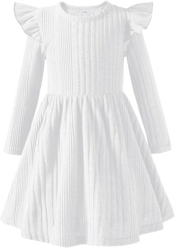 Toddler Girl Christmas Dress Baby Sweater Dresses Ruffle Ribbed Knit Long Sleeve A-Line Swing Fall Winter in Saudi Arabia
