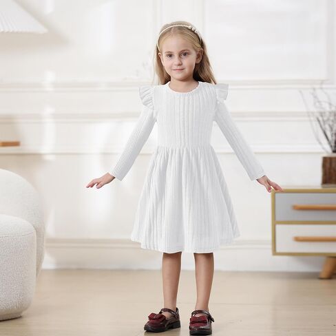 Toddler Girl Christmas Dress Baby Sweater Dresses Ruffle Ribbed Knit Long Sleeve A-Line Swing Fall Winter in Saudi Arabia