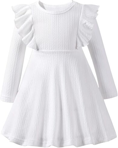 Toddler Girl Christmas Dress Baby Sweater Dresses Ruffle Ribbed Knit Long Sleeve A-Line Swing Fall Winter in Saudi Arabia