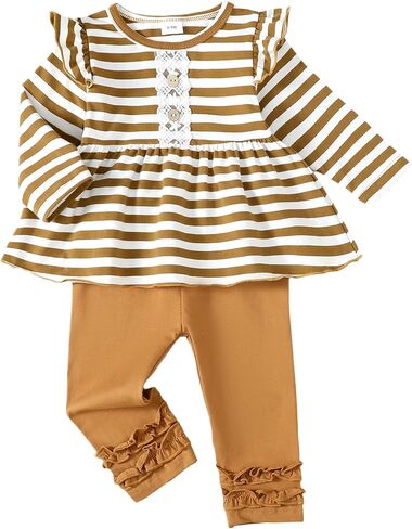 Baby Girl Clothes Toddler Girl Outfits Ruffle Shirt Pants Cute Infant Outfit Set Baby Girl Fall Winter Clothes in Kuwait