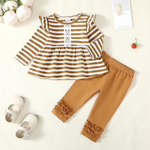 Baby Girl Clothes Toddler Girl Outfits Ruffle Shirt Pants Cute Infant Outfit Set Baby Girl Fall Winter Clothes in Kuwait