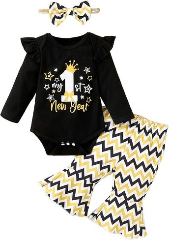 Baby Girl New Year Outfit Newborn My First New Year Clothes 1st New Year Gold Bodyusit in Saudi Arabia