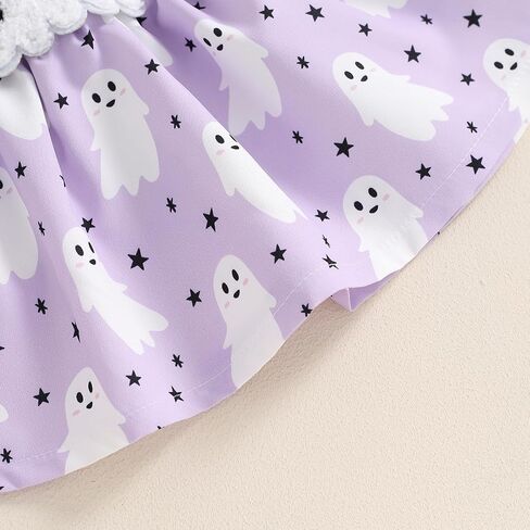 Baby Girl Halloween Outfit Ruffle Long Sleeve Ribbed Romper Ghost/Pumpkin/Witch Print Suspender Skirt Sets 0 3 6 12 18 Months in Saudi Arabia