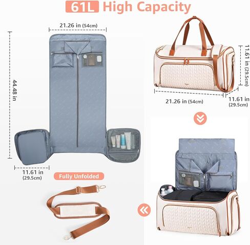 Garment Duffle Bags for Travel, Convertible Duffle Carry on Garment Bag Backpack, Halfday Travel Garment Duffle Bag with Shoe Compartment, 4ni1 Hanging Weekender Bag, Black in Kuwait