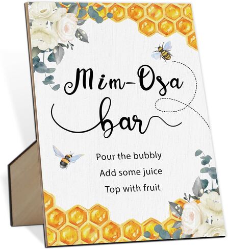 Mim-osa Bar Baby Shower Sign, Honey Bee Gender Neutral Tabletop Sign With Stand, Wooden Game Sign for Baby Shower, Birthday, Bridal Shower, Wedding Party Favors Supplies-MQ436 in Kuwait