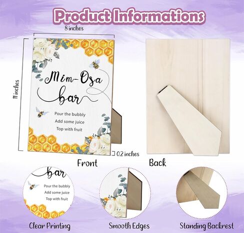 Mim-osa Bar Baby Shower Sign, Honey Bee Gender Neutral Tabletop Sign With Stand, Wooden Game Sign for Baby Shower, Birthday, Bridal Shower, Wedding Party Favors Supplies-MQ436 in Kuwait