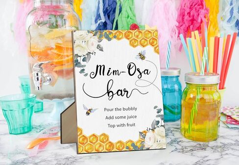Mim-osa Bar Baby Shower Sign, Honey Bee Gender Neutral Tabletop Sign With Stand, Wooden Game Sign for Baby Shower, Birthday, Bridal Shower, Wedding Party Favors Supplies-MQ436 in Kuwait