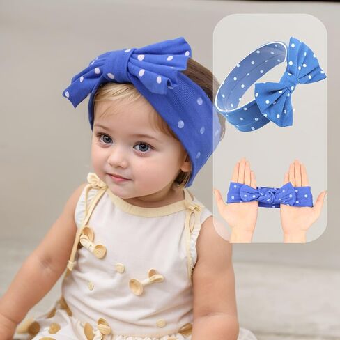 Stretchy Baby Girls Nylon Bows Headbands Polka Dot Turban Hair Bows Knots Tied Elastic Soft Hair Band for Newborn Infant Toddlers Kids (Black with White Polka Dots A, Standard) in Saudi Arabia