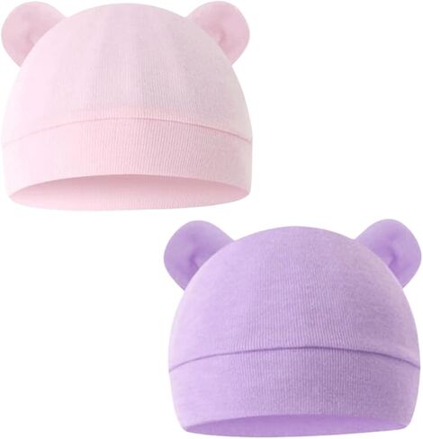 Newborn Baby Hat Infant Beanie Hat 2 Pack Cotton Newborn Hospital Nursing Hats for Boys Girls Unisex 0-6 Months in Saudi Arabia